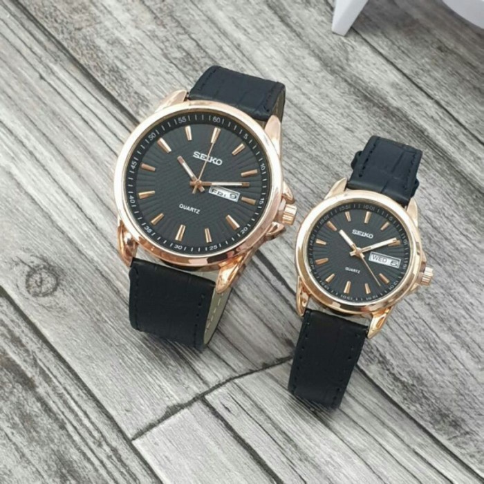 [READY] Jam tangan fashion couple pasangan seiko tali kulit tanggal & hari on - 1