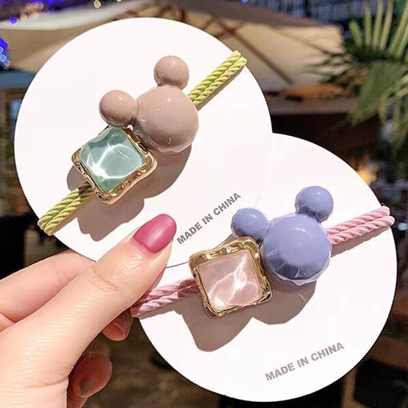 Sweetheart Ins Net Red Girl Tie Hair Head Rope Holster Hair Accessories Mickey Simple Color Square Rubber Band Hair Ring Korean Version