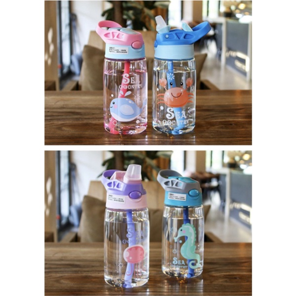 [TULALA SHOP]Botol Air Minum Anak Sedotan Motif Animal Sea Country 480ml/Botol Minum Anak Lucu/botol Motif Animal Sea Country