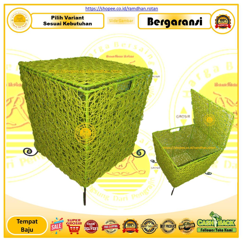 Tempat Baju Bentuk Kotak Bahan Rangka Besi Anyaman Rotan Sintetis / Ramdhan Rotan / Keranjang Laundr