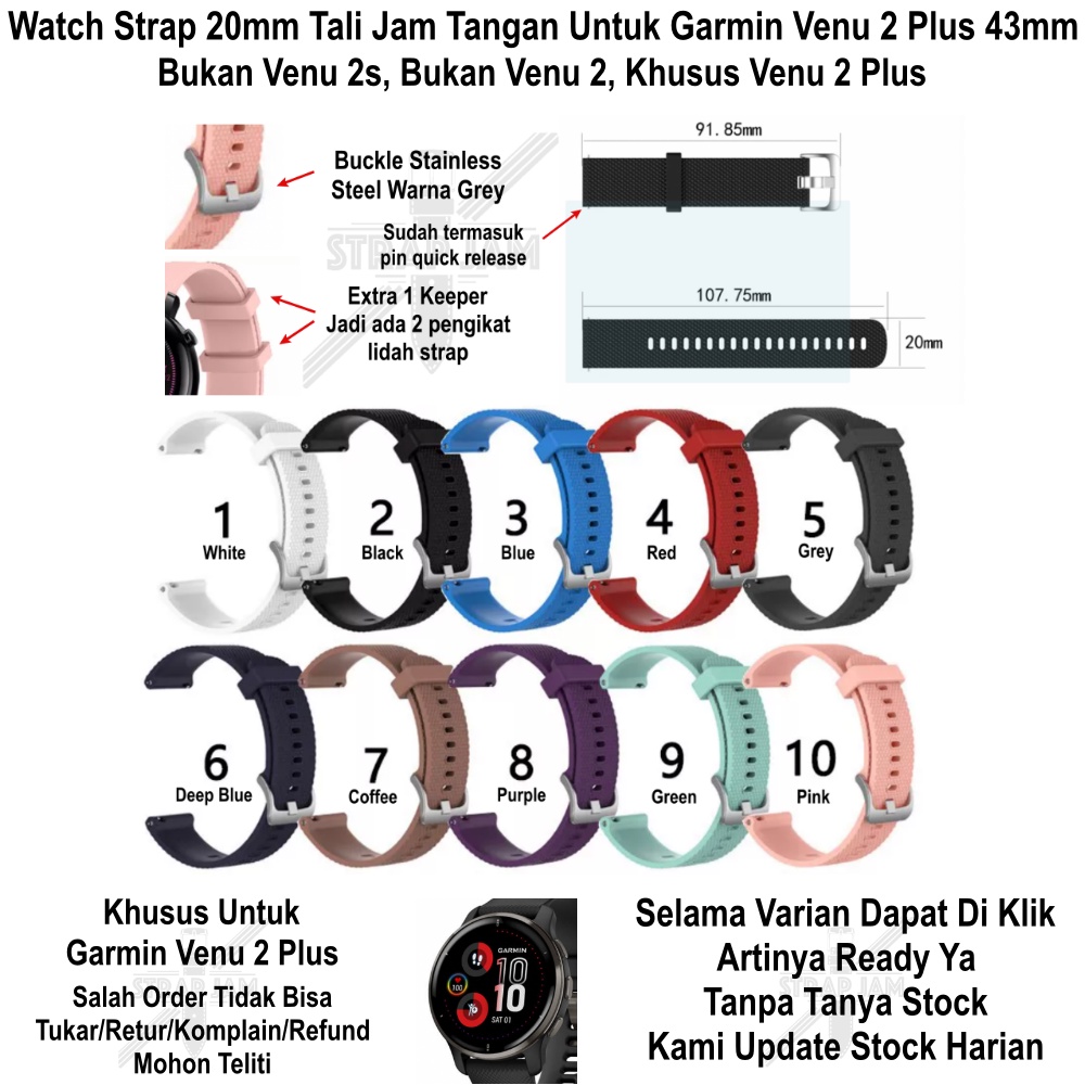 SBF Strap Garmin Venu 2 Plus 43mm - Tali Jam 20mm Rubber Silikon Grey Buckle