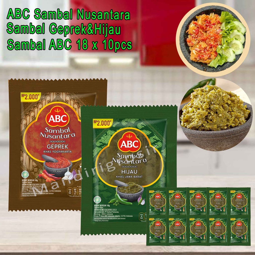 Sambal ABC *ABC Sambal Nusantara * Sambal Geprek * Sambal Hijau * 18g x10pcs