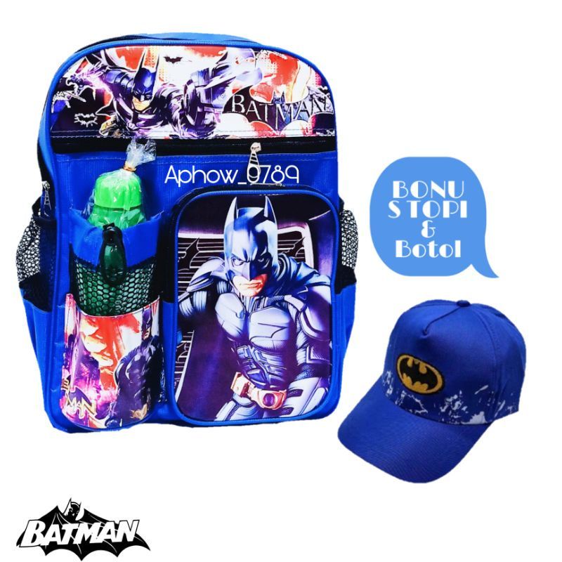 Promo Paket Murah 2in1 Tas ransel anak sekolah Tk/SD Karakter Batman/free Topi dan Botol minum