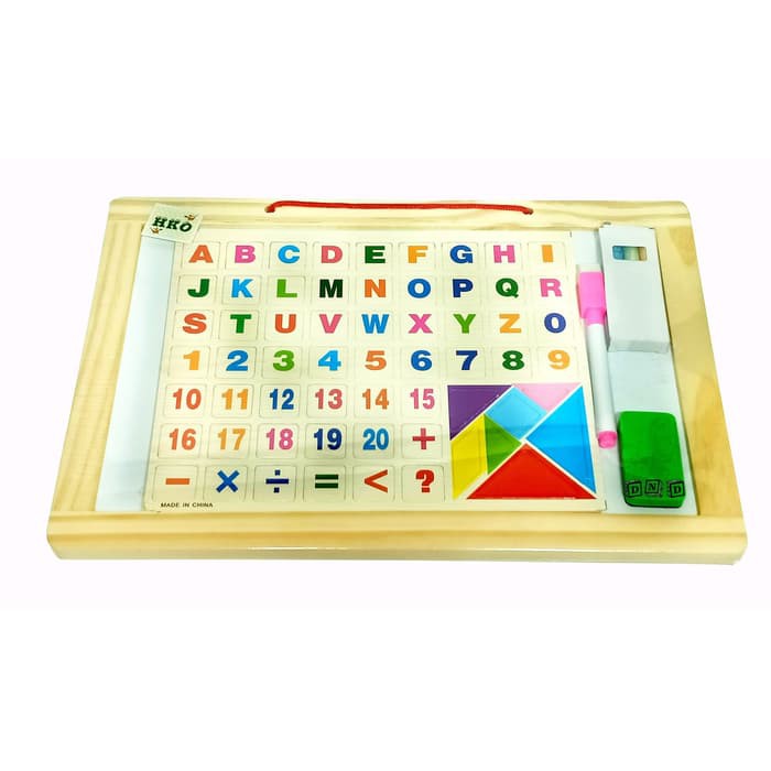 MAINAN EDUKATIF / EDUKASI ANAK - PAPAN TULIS KAYU MAGNET ABJAD & ANGKA BY AGEN MAINAN - AM 1290