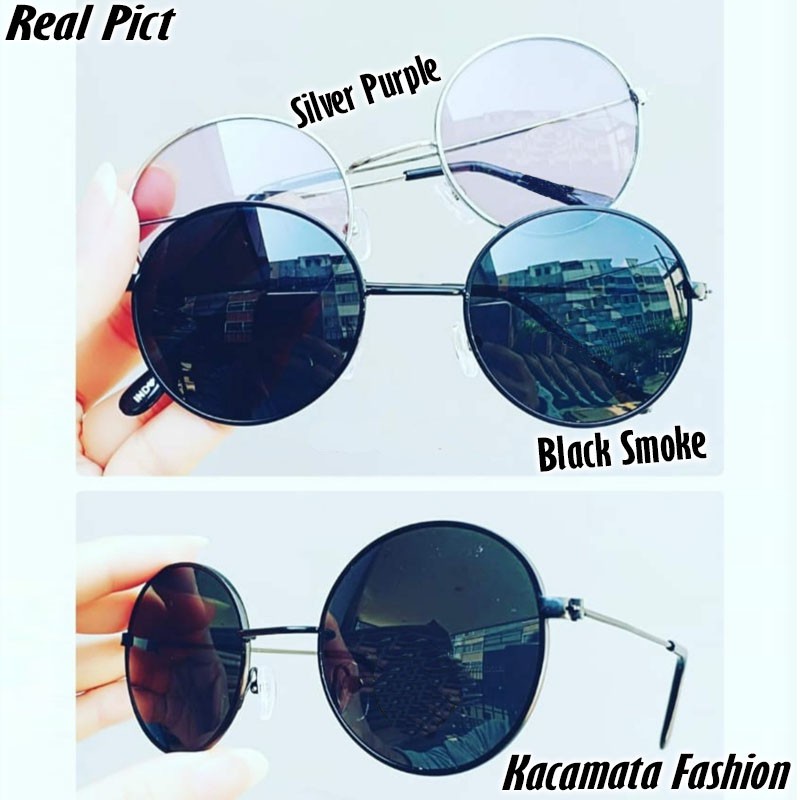 Kacamata anti sinar UV / kacamta sehari hari model trendy /kacamata hitam frame bulat keren wanita p