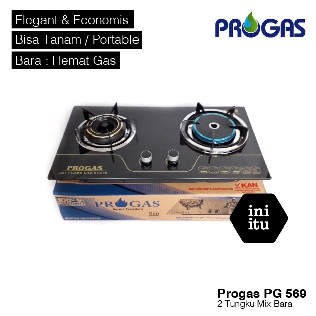 [ Progas ] Kompor Gas Kaca / Tanam Progas 2 Tungku - Mix Infrared