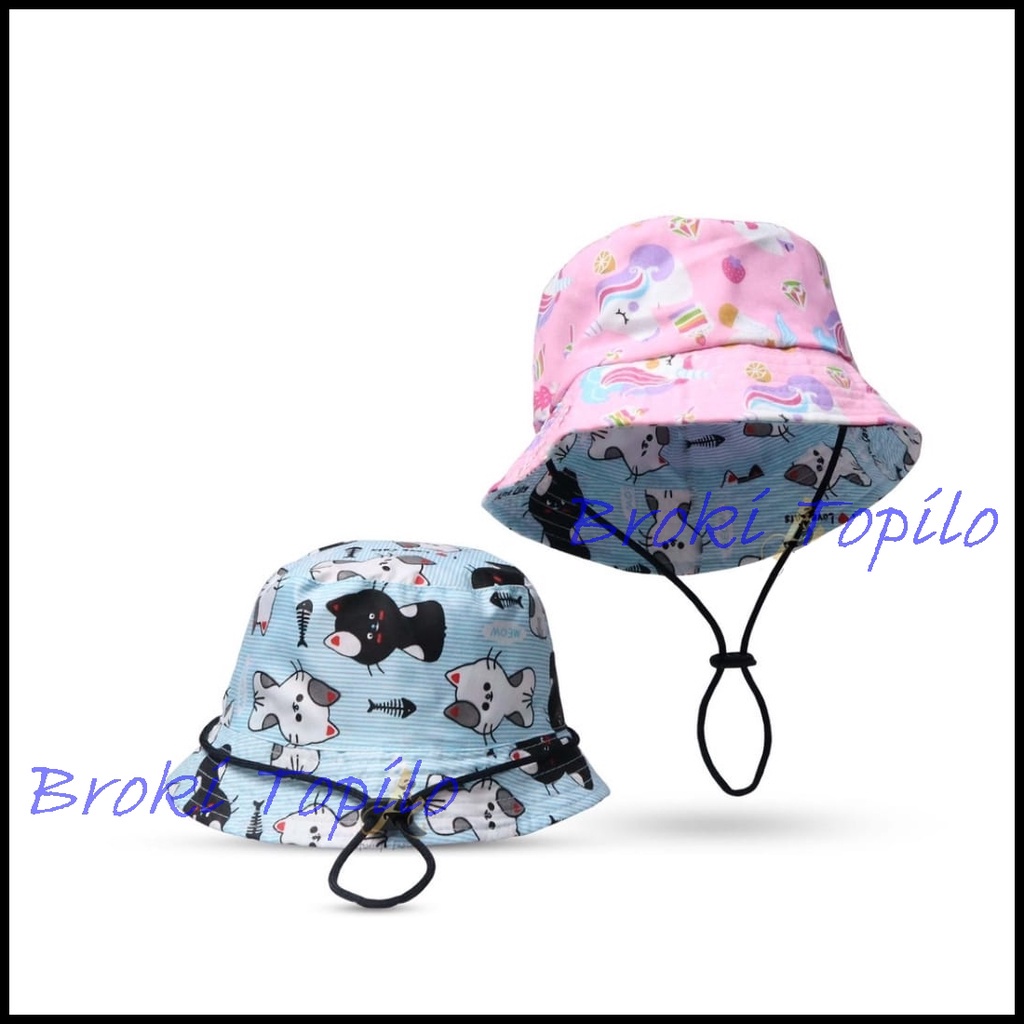 TOPI BUCKET ANAK ADA TALI BOLAK BALIK BAHAN KATUN 2 KARAKTER 2 - 5 TAHUN LAKI LAKI PEREMPUAN | FADHILAH SHOP BJB