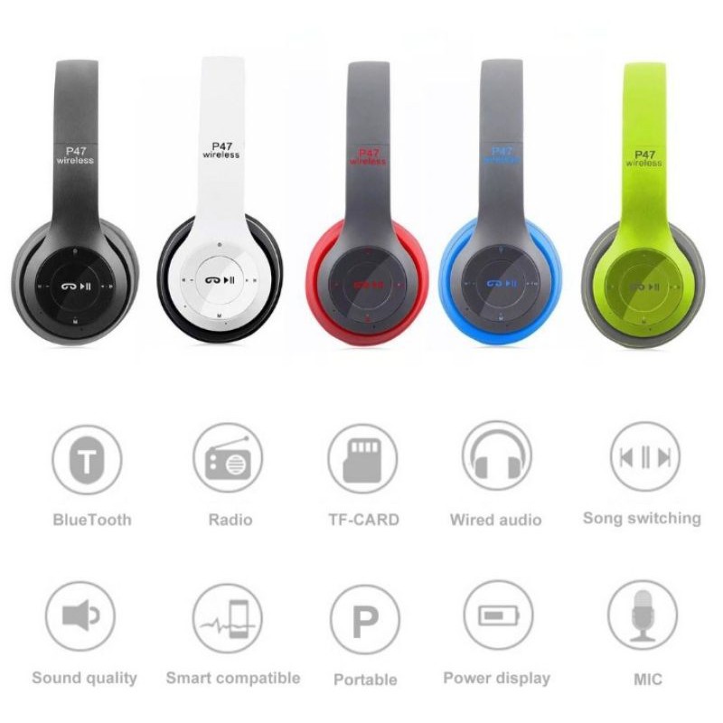 P47 HEADPHONE MIC BLUETOOTH WIRELESS EARPHONE LIPAT BASS GAYA KEKINIAN