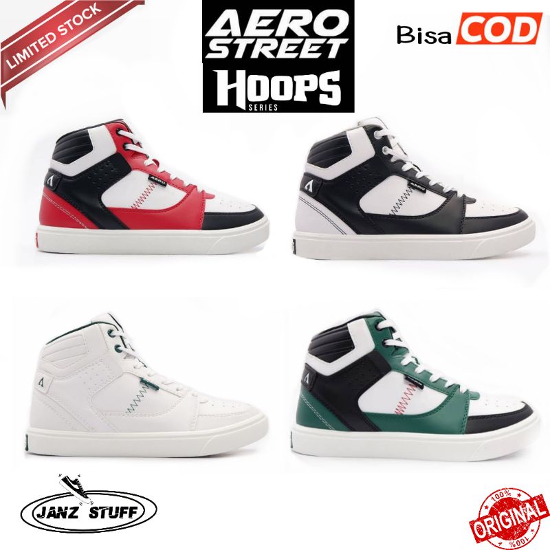 [Bisa COD] Aerostreet Hoops Series - Sepatu Sneakers Casual Sport Aerostreet Hoops Merah Hitam, Puti
