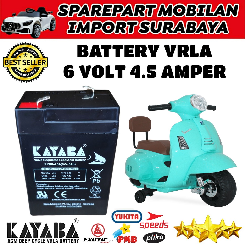 KAYABA 6 VOLT 4 AMPER EMERGENCY LAMP 6V 4AH MOTOR VESPA ANAK SCOOPY MICKEY MOBIL MOBILAN ANAK PLIKO