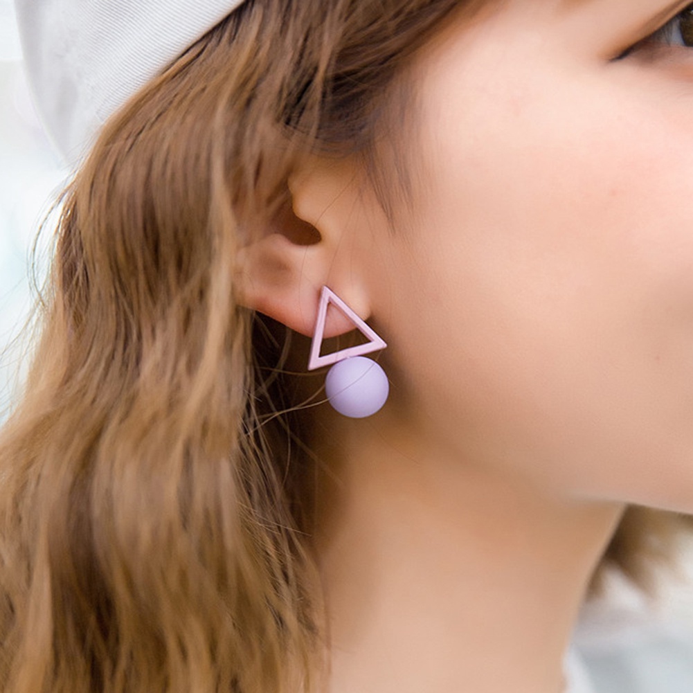 Hu Hu Hu Hu Hu Alat Bantu Pasang Kacamata♡ Anting Tusuk Gantung Desain Geometri Warna Permen Untuk Wanita