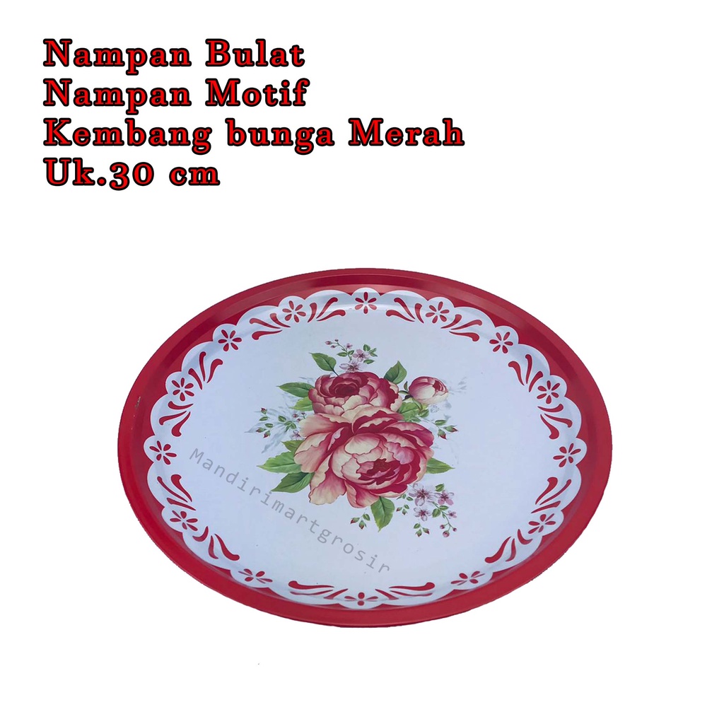 Nampan Bulat / Nampan Motif / Kembang bunga Merah / Uk.30cm