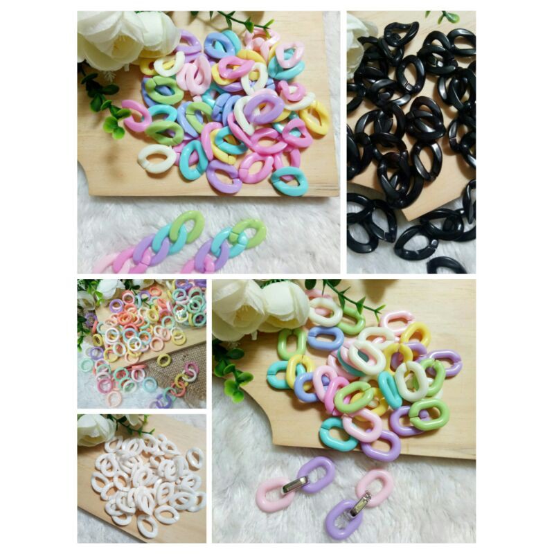 akrilik rantai warna soft kotak2cm - bulat1,5cm