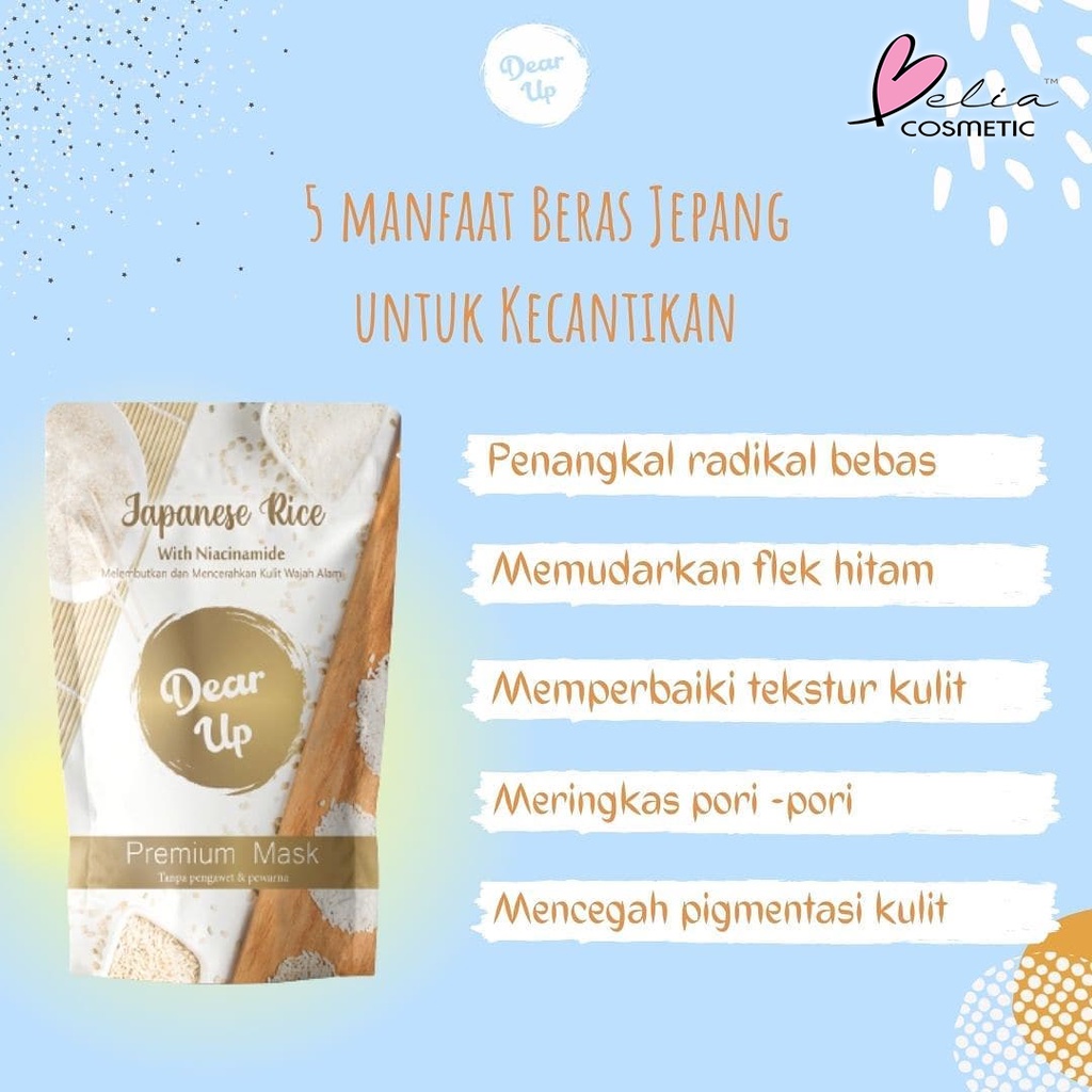 ❤ BELIA ❤ DEAR UP Premium Mask 25g | Japanese Rice with Niacinamide | Black Rice with Collagen | Masker Wajah Organik | BPOM