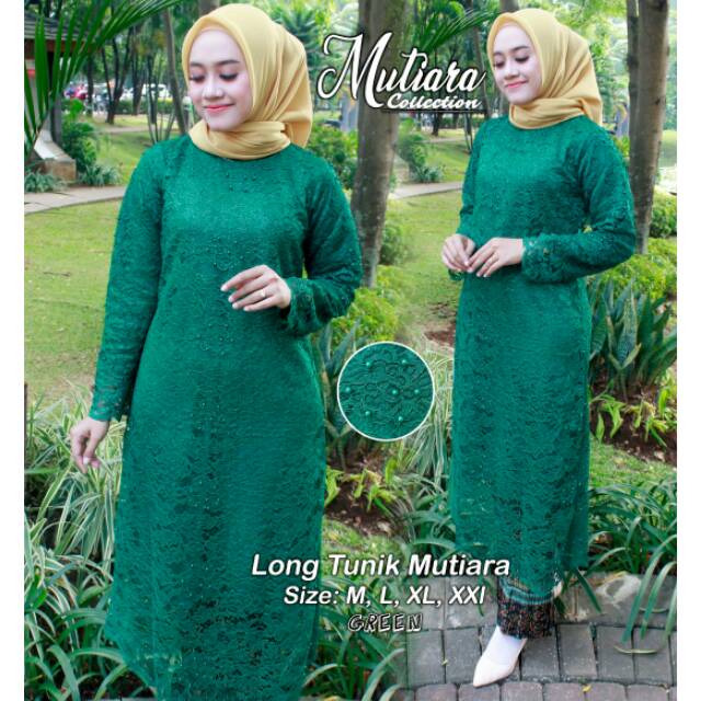 Setelan long tunik mutiara (long tunik + rok plisket)