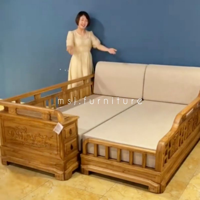 Sofa Bed Multifungsi teak wood custom / sofa ruang tamu laci modern kayu jati