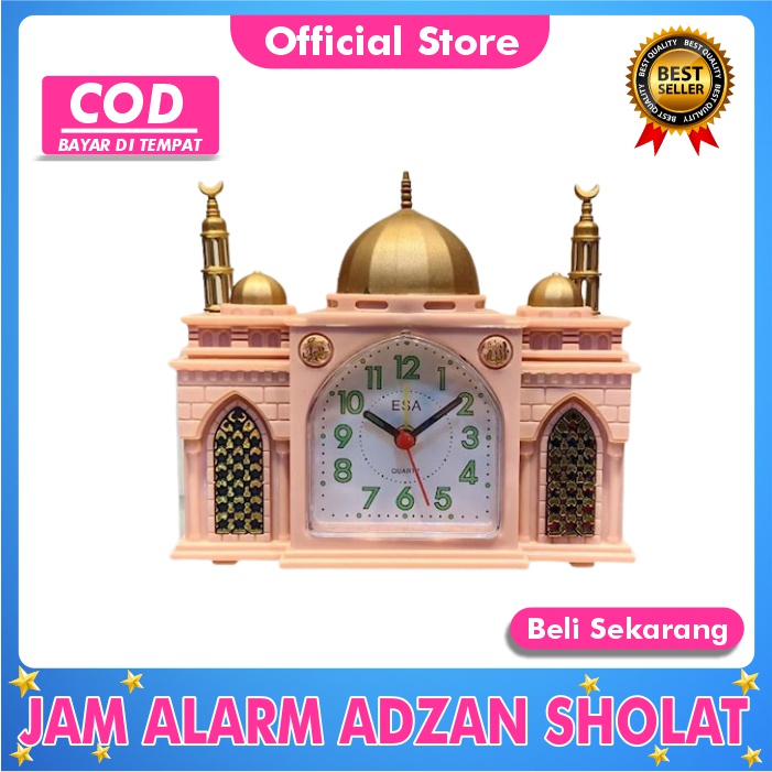 Jam weker alarm bentuk masjid mushola jam ada lampu menyala saat jam berbunyi kumandang Adzan tidak 