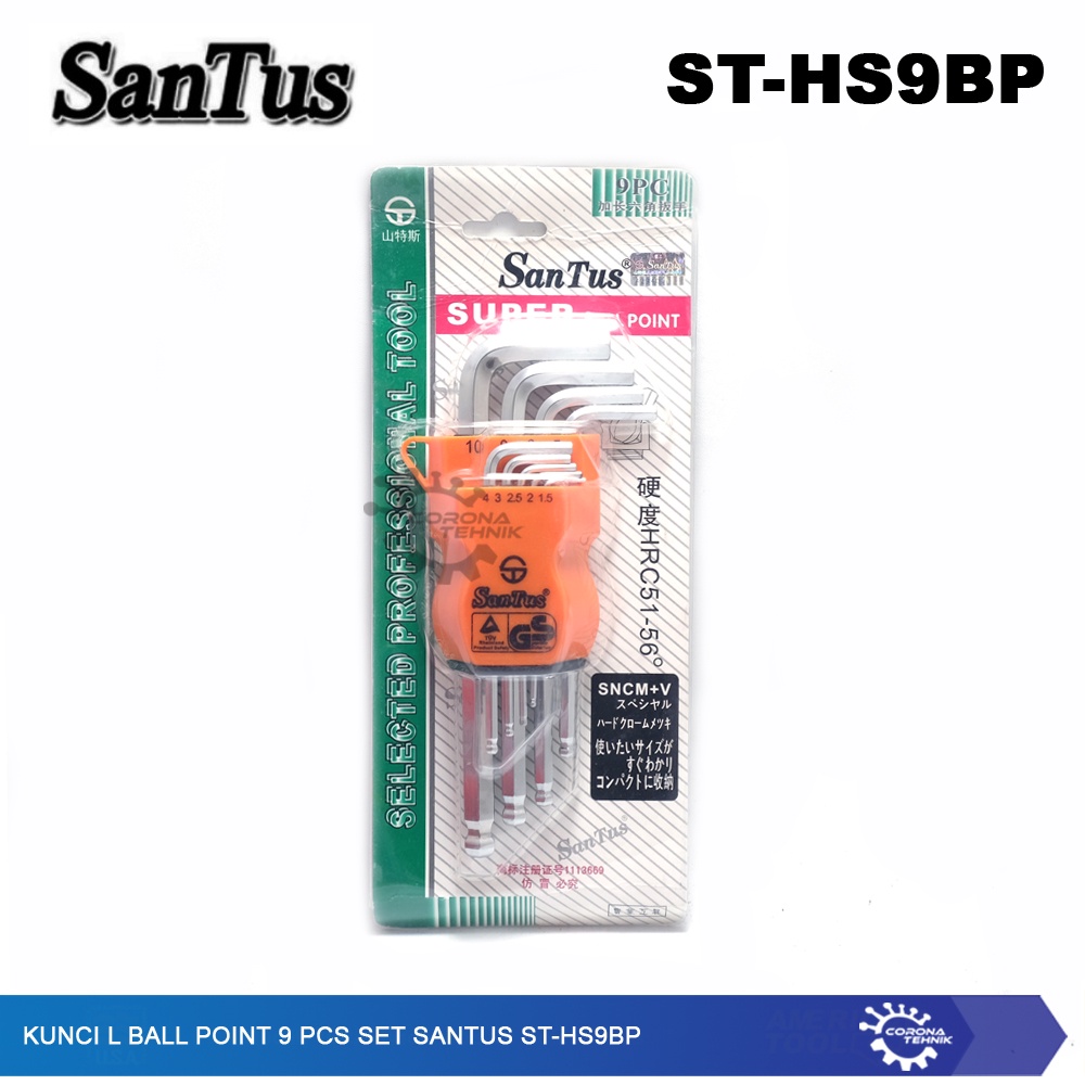 Santus ST-HS9BP ( MM ) - Kunci L Ball Point 9 Pcs Set