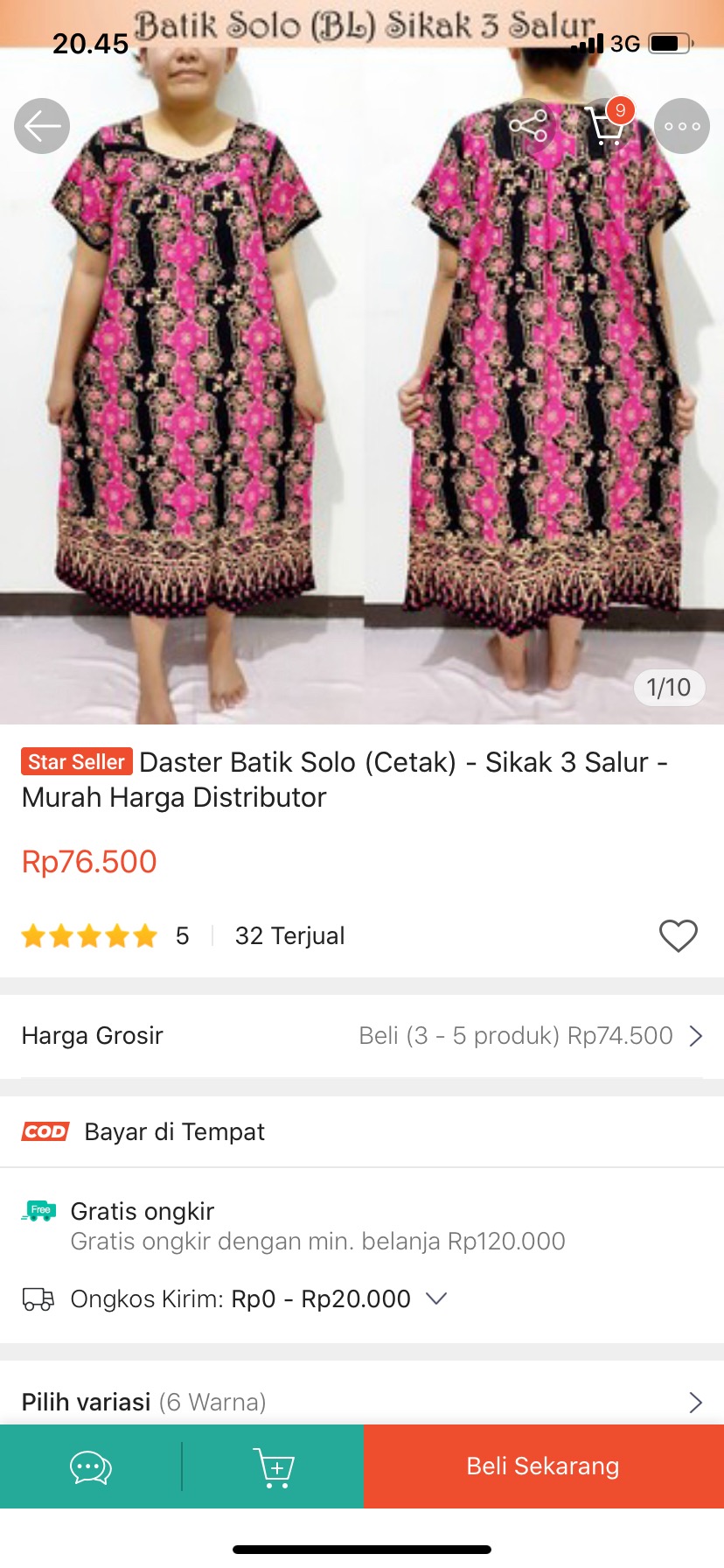 Daster Batik Solo (cetak) - Sikak 3 Salur - Murah Harga Distributor
