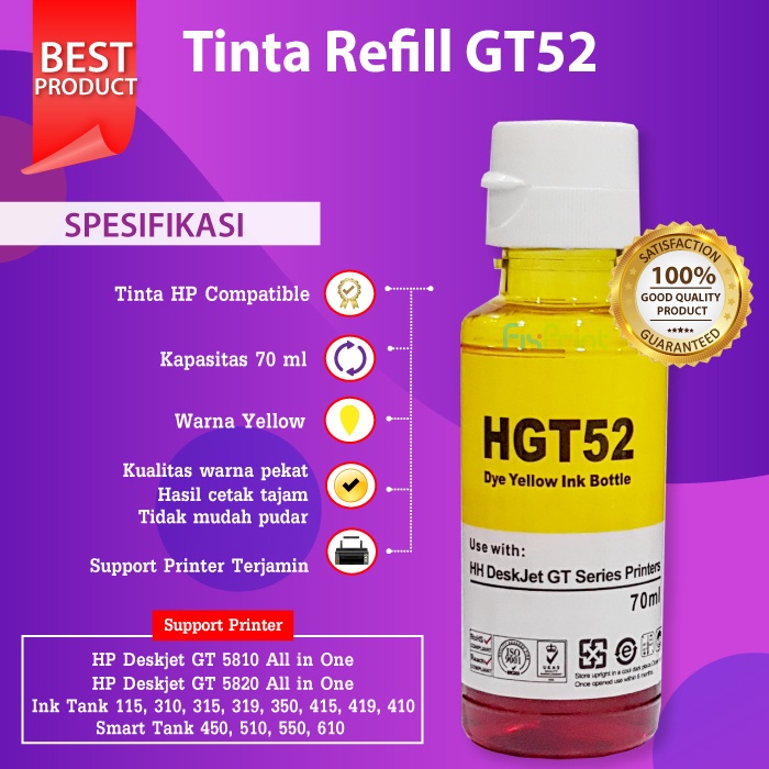 Tinta Compatible GT51 GT52 refill Botol cartridge Printer Deskjet 21 22 45 60 74 75 685 680 682 678 802 803 46 933 932 955 Setara Original ASLI Support Printer 1216 2135 3635 4675 2335 2336 2337 2676 2775 2776 7110 7612 7720 7740 Tank 115 315 415