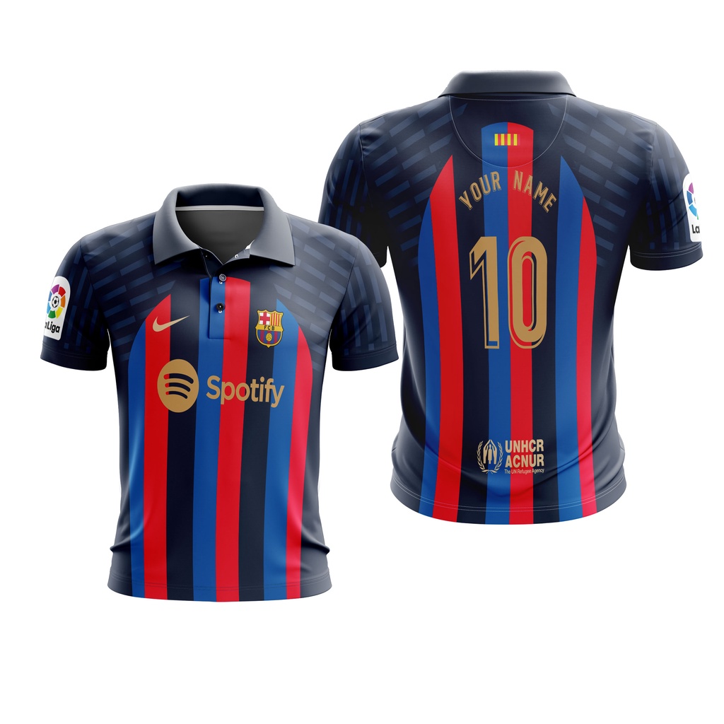 Kaos Polo Wangki Sepak Bola Barcelona FC Barca Home 2022 Custom Full Printing