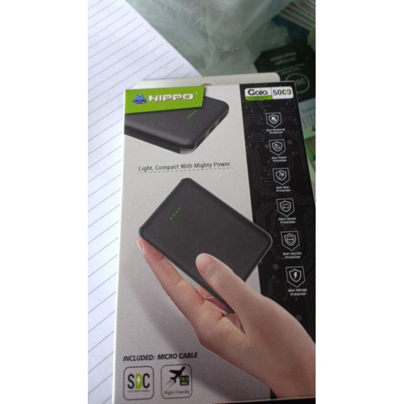 Hippo Gaia Compact 5000mAh Power Bank Hitam Original Garansi Resmi