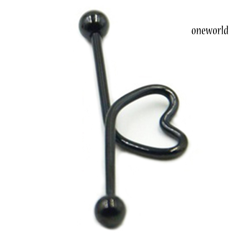 OW@ 1Pc Unisex Stainless Steel Heart Shaped Cartilage Piercing Industrial Barbell