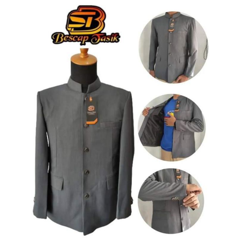 Jasko Polos Abu Tua Bescap Tasik Premium Jas Koko Pria Dewasa Jas Mandarin Jasco Tasik Jasko Motif S