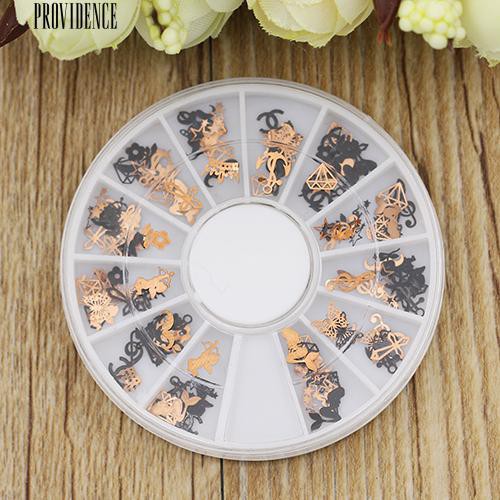 [Bayar Di Tempat]  3D Logam Natal Nail Art Decor Iris Hitam Perunggu Stiker Decal Foil Roda