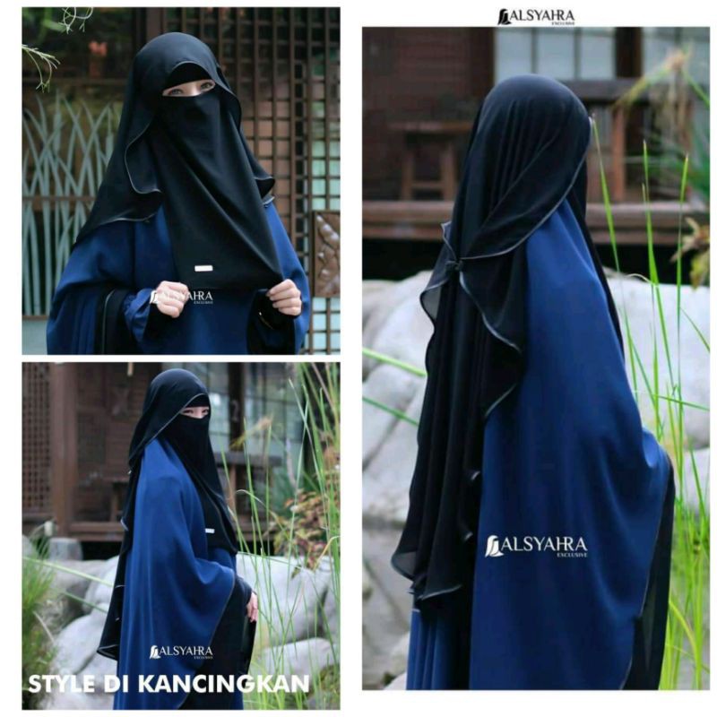 Niqab Butterfly Kancing Sifon Jetblack Alsyahra Exclusive