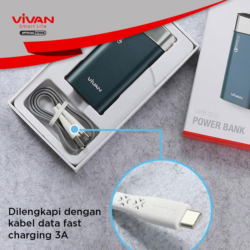 Powerbank VIVAN Original Power Bank 10000mah Fast Real Resmi VPB-G10 PD QC3.0 + Kabel Data iPhone PD