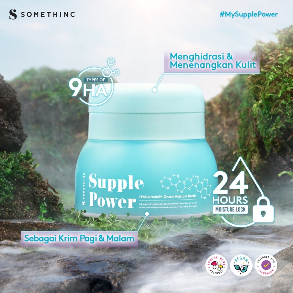 [ FREE GIFT ] SOMETHINC Supple Power Hyaluronic9+Onsen Moisture Bomb Gel - Krim Pagi dan Malam (Kulit Sensitif)