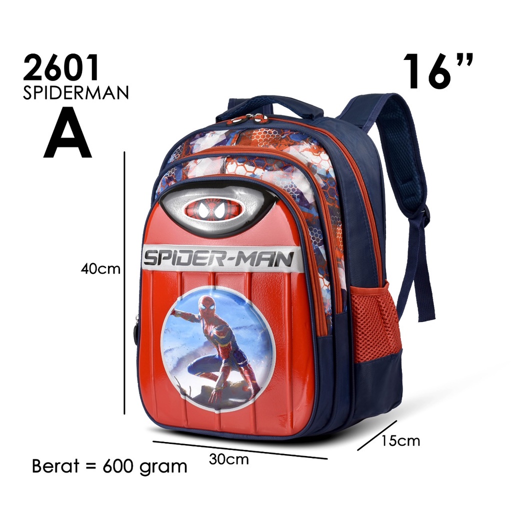 (RF) Tas Sekolah 2601 -16 Inch Tas Ransel Cartoon Timbul Backpack Anak SD Import Motif Spiderman