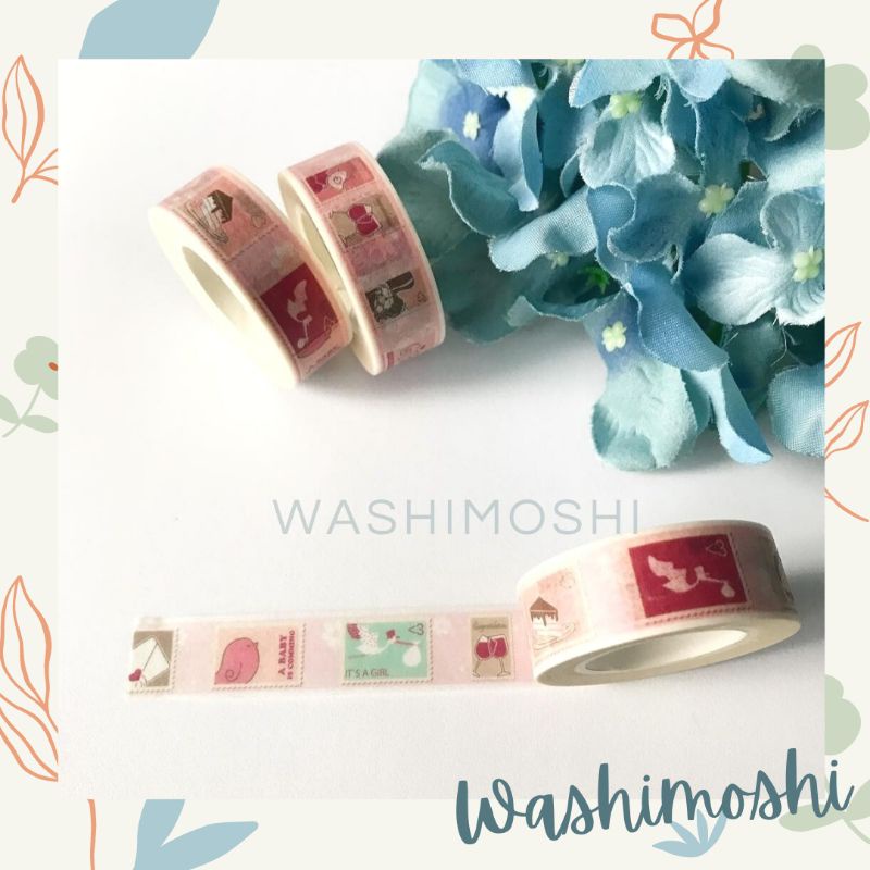 

Washimoshi Masking Washi Tape Pink Stamp Design