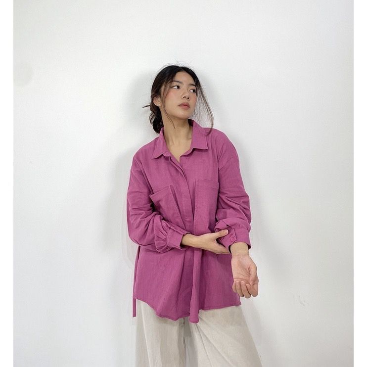 BEFAST - ZFS OOTD Wanita Kemeja HIYARA / GEA OVERSIZE LINEN KRINKLE SHIRT / Atasan kemeja Kasual / Kemeja Oversize Wanita Remaja Kekiniaan / Kem Polos Lengan Panjang / Fashion Wanita Tredny / Terbaru 2022 / Terlaris