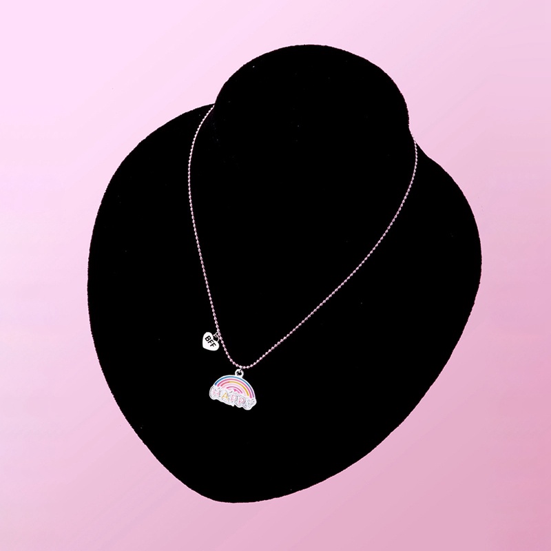 2pcs / Set Kalung Rantai Liontin Tulisan Happy Best Friends Warna Pelangi Untuk Anak Perempuan