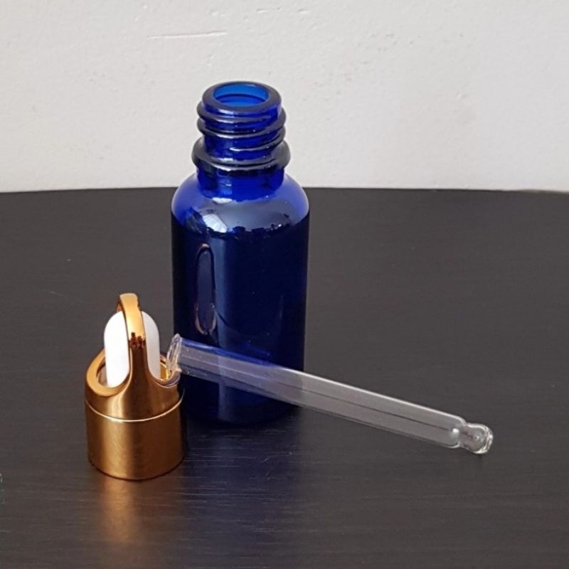 botol kaca pipet 20ml tebal biru ring gold