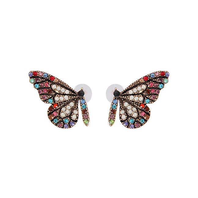 LRC Anting Tusuk Fashion Pink Butterfly Glass Drill Earrings F79962