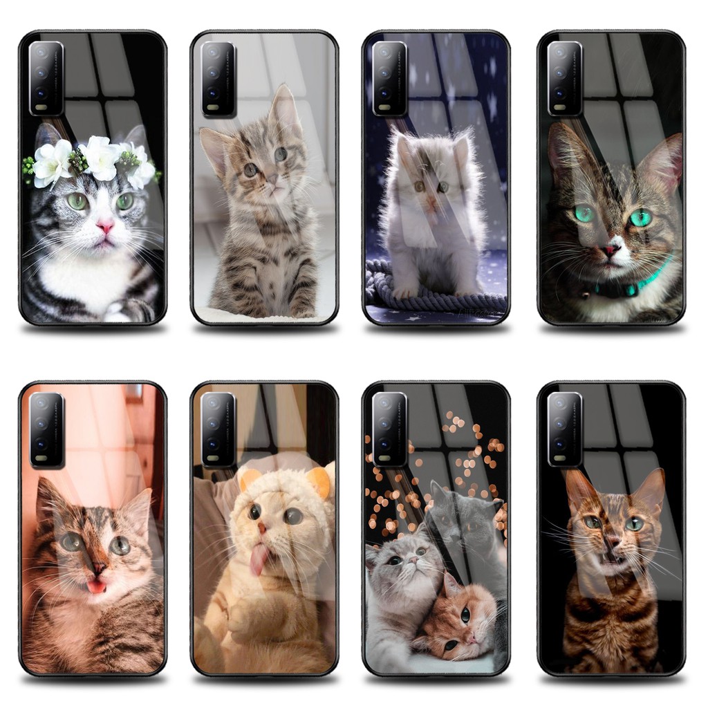 Softcase Glass Kaca Vivo Y20-Y12S KITTY [SF77] Casing Handphone Vivo Y20-Y12S Case Hp-Pelindung Hp
