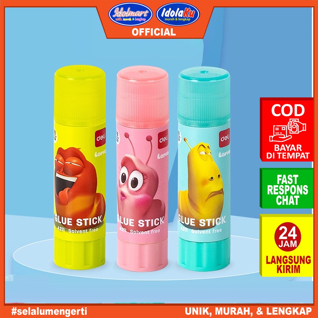 IDOLAKU Deli Larva Glue Stick / Lem Stik 8gr / Desain Lucu Tidak Beracun EA211