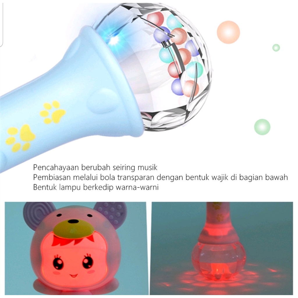 MAINAN BAYI TONGKAT GENGGAM RATTLE + TEETHER + MUSIK + LAMPU KELAP KELIP MAINAN GENGGAM - BD
