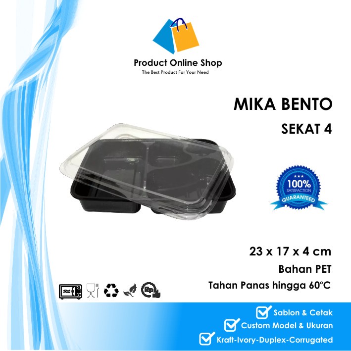 

MIKA BENTO SEKAT 4 BINTANG LUNCH TRAY TEMPAT MAKAN PLASTIK BOX uk. 23x17x4 cm HITAM TPP FOODSAFE