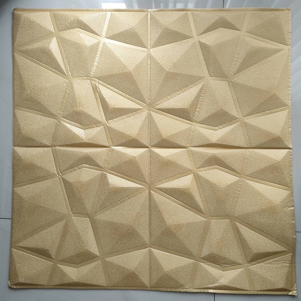 Wallpaper Dinding 3D Foam Sticker Panel Bunga Diamond Putih Minimalis Timbul | Wall Panel 3D-Diamond Gold 6MM