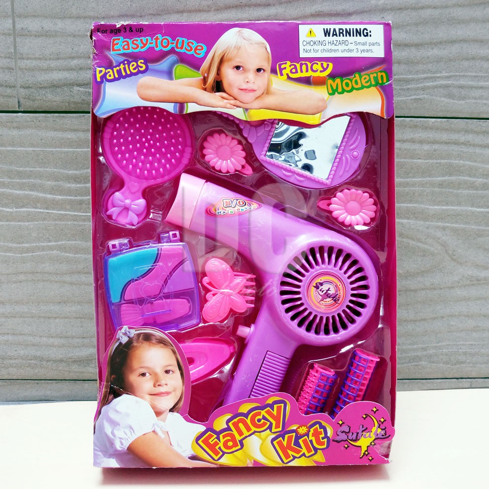 Fancy Kit Mainan Alat Kecantikan Salon Makeup Hair Dryer Sisir Cermin Jepit Dandan Rias