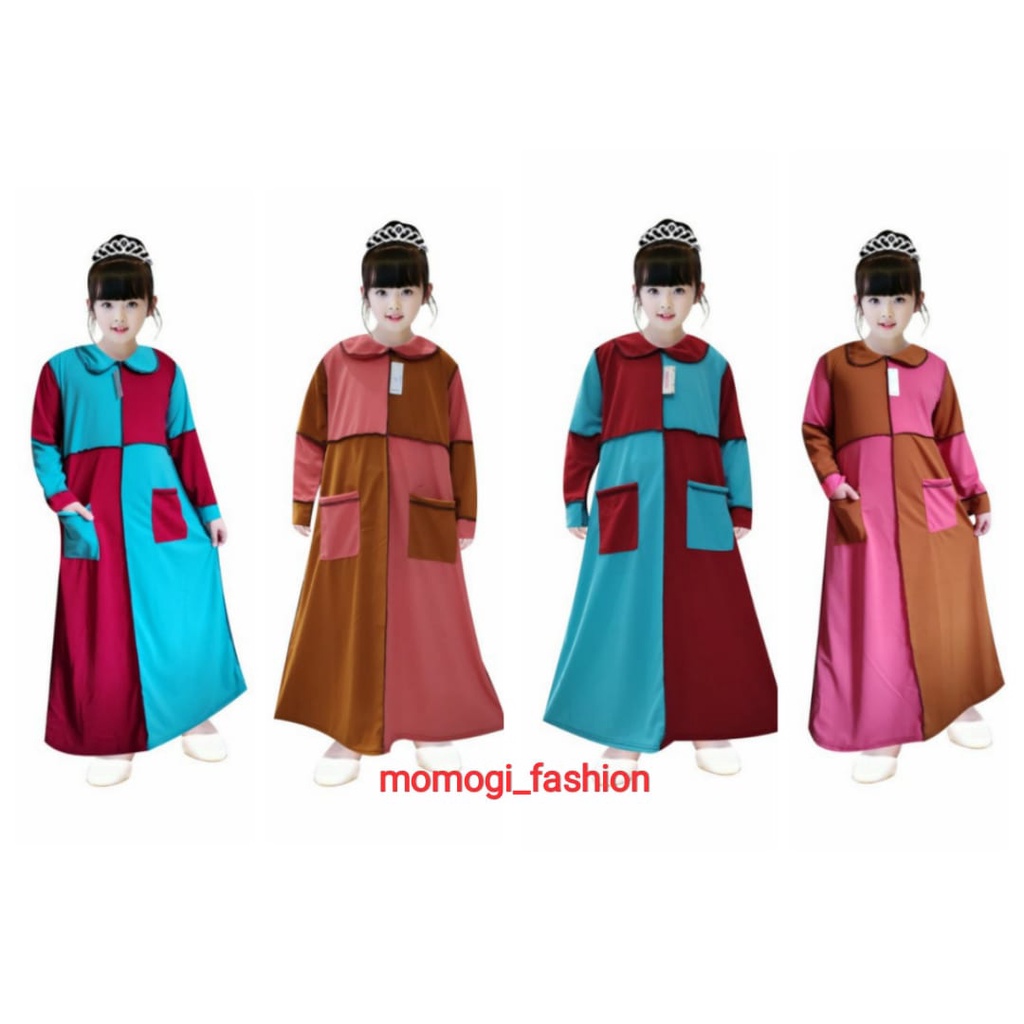 MOMOGI- GAMIS ANAK PEREMPUAN KEKINIAN MODEL TERBALIK TWO TONE / Usia 5th-10th