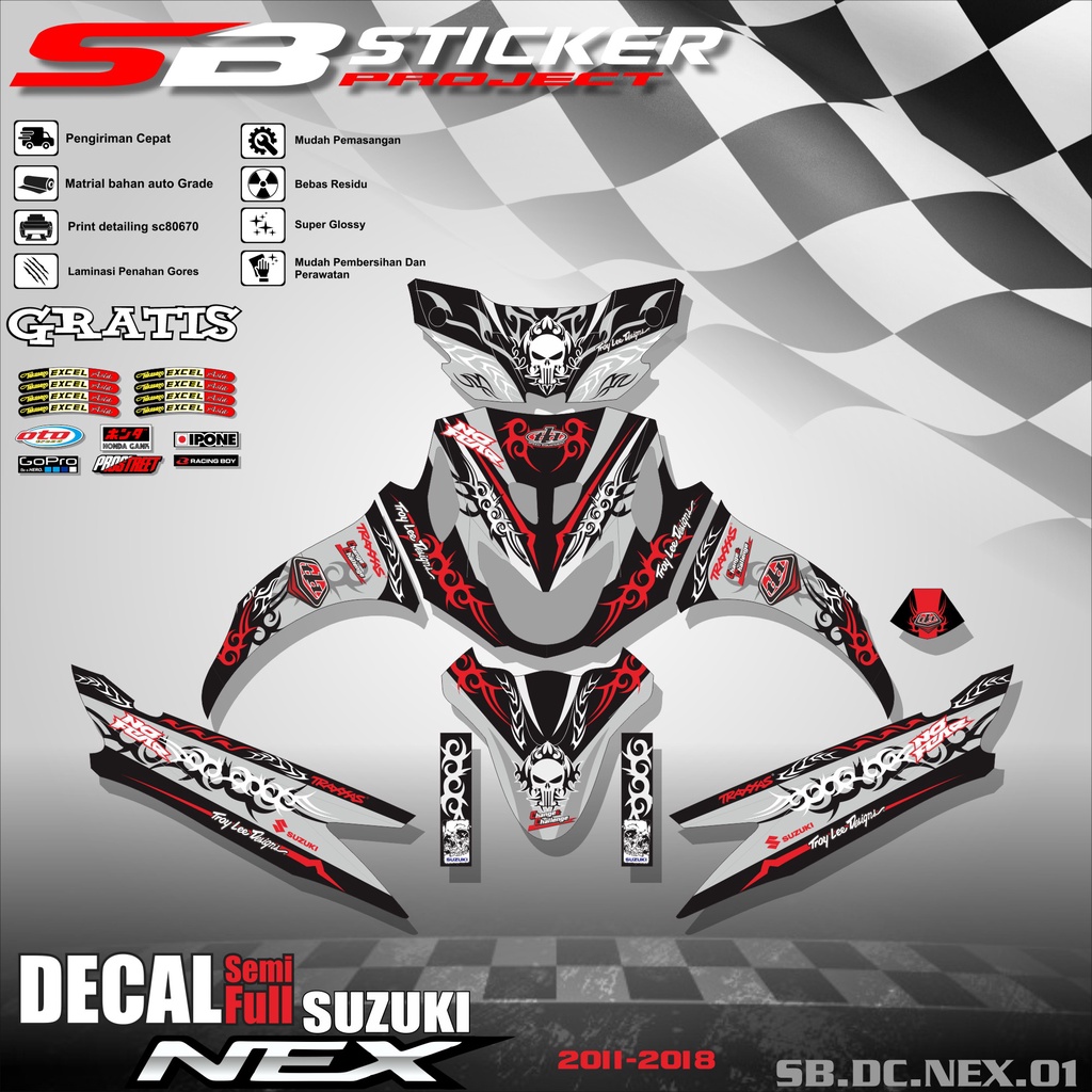 DECAL FULL BODY NEX FI- DECAL STICKER FULL BLOCK SUZUKI NEX FI 2011-2018 RACING