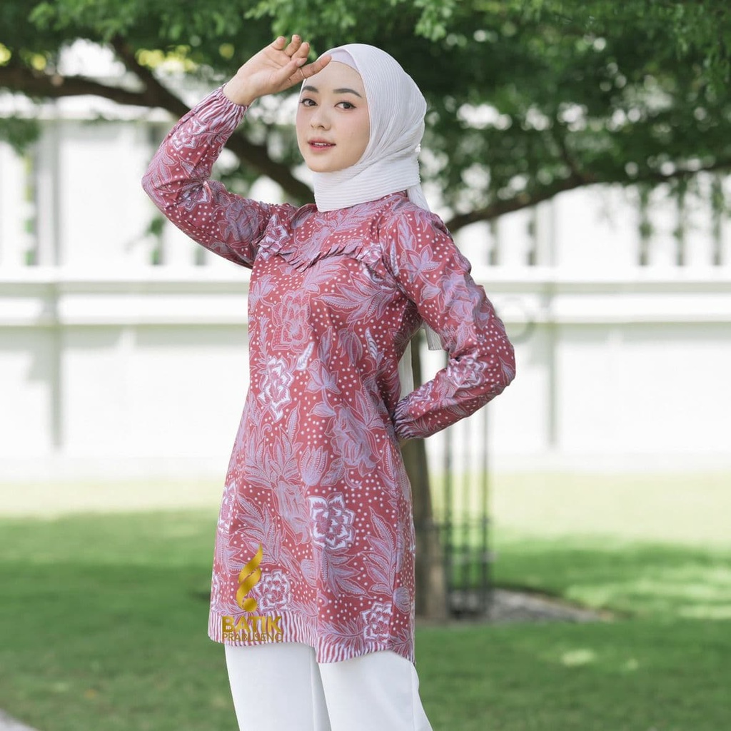 Kahiyang Tunik Blouse Batik Atasan Kerja Wanita Batik Wanita Atasan Kondangan Tunik Lengan Panjang H