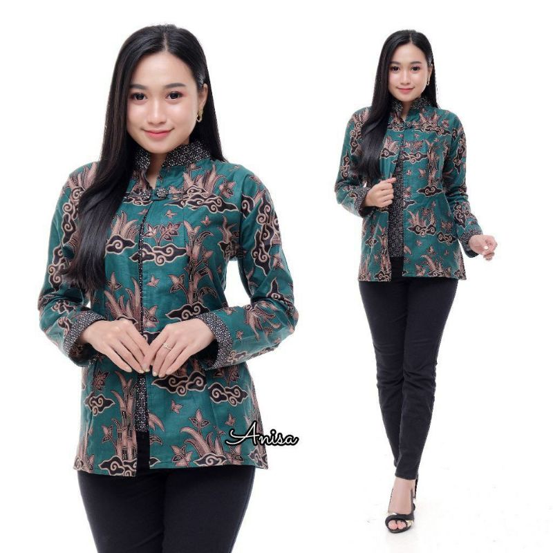 BAJU BATIK WANITA MODERN MONALISA GENES M,L,XL asli PEKALONGAN-bilero bambu hjau
