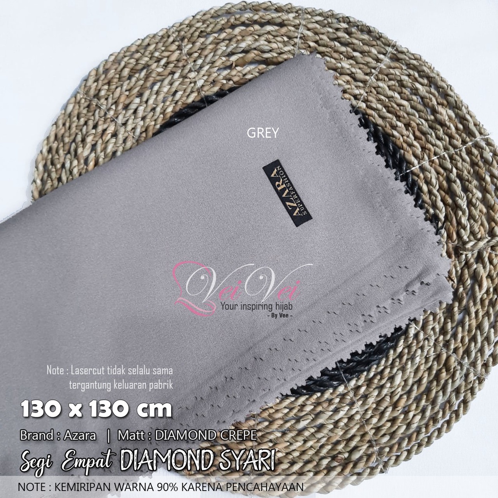 [ 130 x 130 cm] DIAMOND CREPE LASER - JILBAB SEGI EMPAT SYARI JUMBO AZARA-GREY