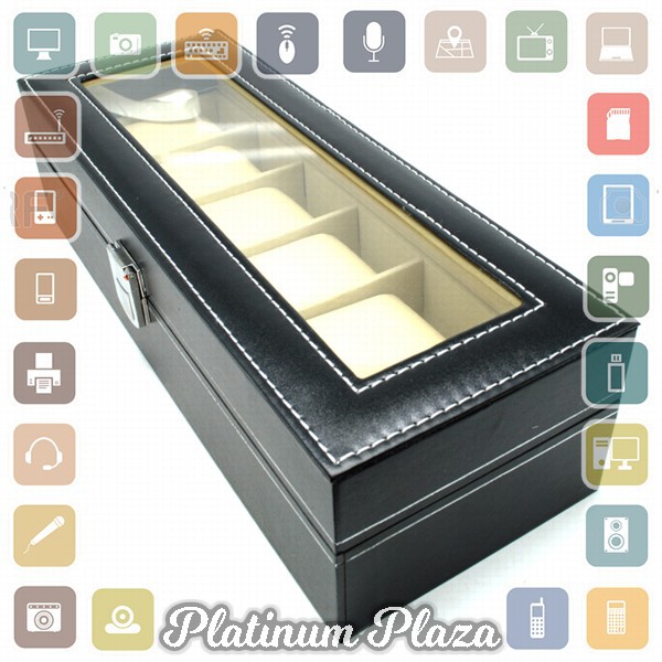 LISM Kotak Jam Tangan Luxury 6 Slot - Z-0003 - Black`BEX1EE-